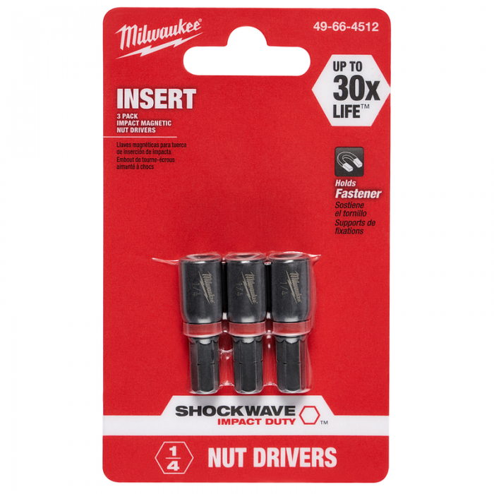DESTORNILLADOR MILWAUKEE 49664512 DE TUERCAS DE INSERCION SHOCKWAVE DE 14 IN 3 POR PAQUETE  image number null
