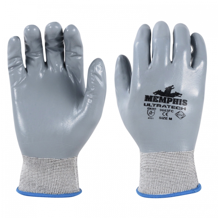 GUANTE MCR ULTRATECH DE NYLON CRECUBRIMIENTO TOTAL DE NITRILO GRIS CAL 15 TL  image number null