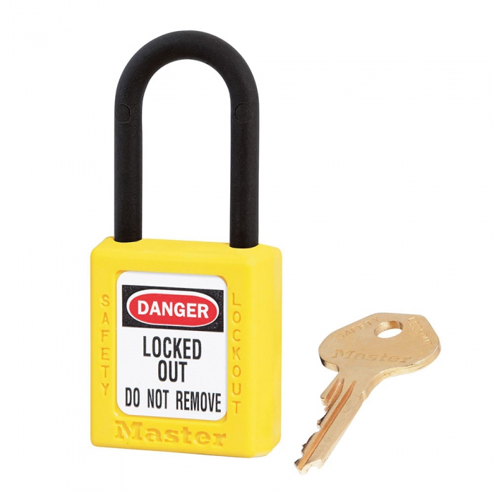 CANDADO MASTER LOCK DIELECTRICO DE TERMOPLASTICO AMARILLO 6 PERNOS ALTURA ARCO 38 MM CLLAVE DIFERENTE  image number null