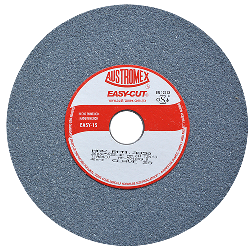 RUEDA AUSTROMEX 29 ABRASIVA VITRIFICADA PARA ESMERILADO DE ACERO EASYCUT TIPO R.T. 1 DIMENSION 200X25X25.4 ESPECIFICACION 11A80V029  image number null