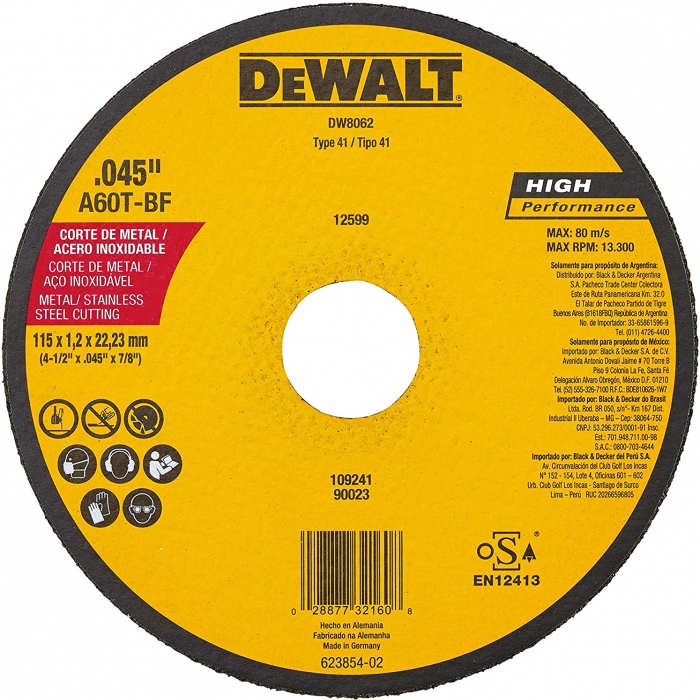 DISCO DEWALT DW8062 Z CORTE METAL 412INX.045X78IN  image number null