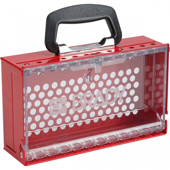 CAJA DE BLOQUEO GRUPAL BRADY 150505 DE ACERO ROJO CCUBIERTA DE POLICARBONATO DE 6.25 IN X 10.5 IN P12 CANDADOS  image number null