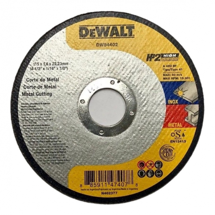 DISCO DEWALT DW84401 DE CORTE DE METAL HP2 412IN 115MM  image number null