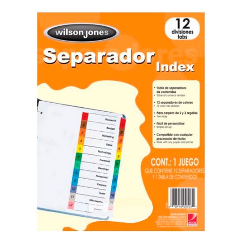 SEPARADORES WILSON JONES P1348 PAPEL BLANCO TAMAÑO CARTA PESTAÑA PLATIFICADA MULTICOLOR  image number null