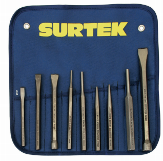 JUEGO SURTEK 117194 PROFESIONAL COMBINADO DE CINCELES PUNTOS Y BOTADORES 9 PIEZAS  image number null