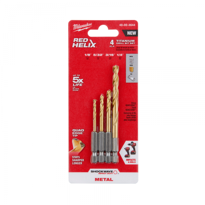 JUEGO MILWAUKEE 48894644 DE BROCAS DE TITANIO SHOCKWAVE 4 PIEZAS  image number null