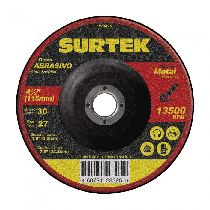 DISCO SURTEK 123325 ABRASIVO TIPO 27 PARA CORTE DE METAL 412X18 IN  image number null