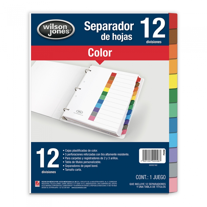 Separador Tab Wilson Jones P2458 12 Div sin Numeracion  image number null