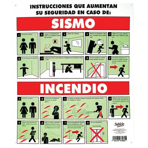 POSTER SABLON 7965 LAMINA 40X34 SISMOINCENDIO BLANCO IMPRESO NEGRO  ROJO  VERDE  image number null