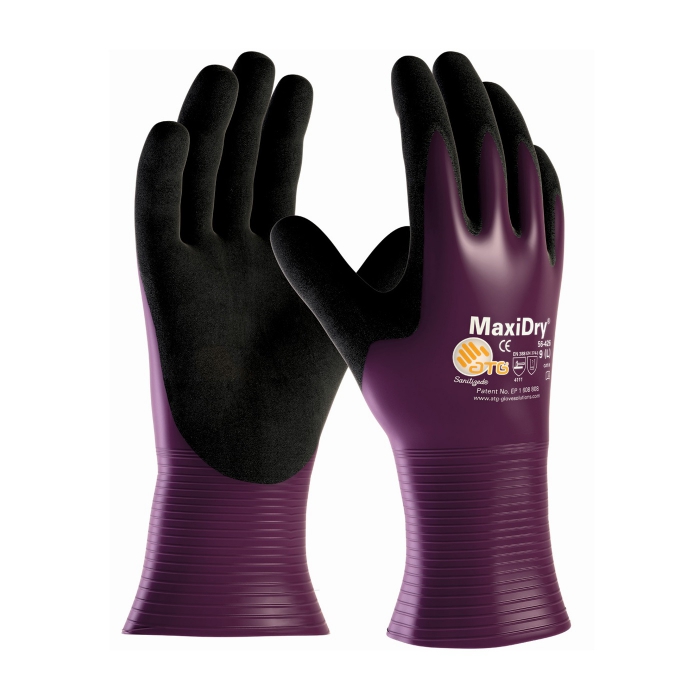 GUANTE ATG DE NITRILO MORADO CNYLON Y LICRA FORRO SIN COSTURA ANTI DERRAPANTE EN LA PALMA Y DEDOS TXS  image number null