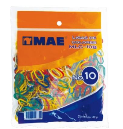 LIGAS MAE MLC10B DE HULE DE COLORES DEL NUMERO 10 BOLSA CON 80 G  image number null