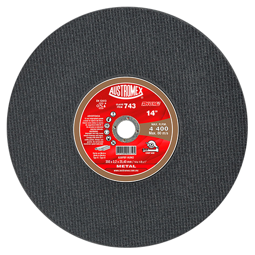 DISCO AUSTROMEX 743 PARA CORTE DE METAL HUECOS TIPO 41 DIMENSION 350X3.2X25.40 ESPECIFICACION A30PBFHUM2  image number null