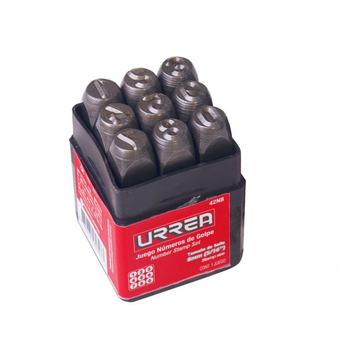 JUEGO DE NUMEROS DE GOLPE URREA 42N8 DE ACERO DE 516 IN (8 MM) C9 PZAS  image number null