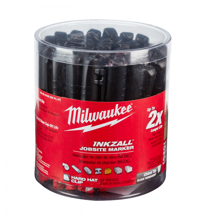 MARCADOR MILWAUKEE 48223130 PUNTA MEDIA TIPO CINCEL COLOR NEGRO INKZALL 36 PIEZAS  image number null
