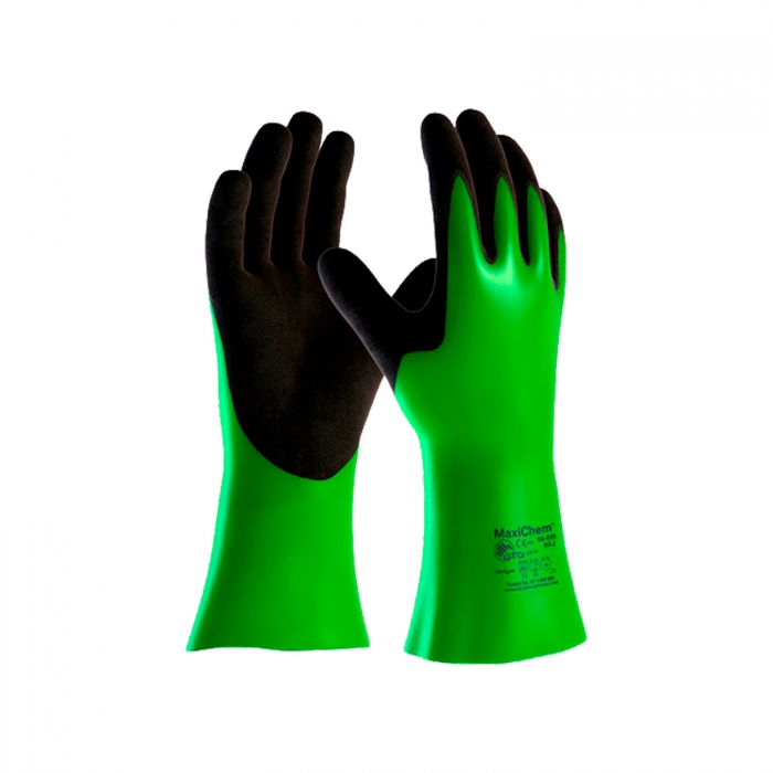 GUANTE MAXICHEM NYLONLICRA VERDE CRECUBRIMIENTO EN PALMA DE NITRILO NEGRO TM  image number null