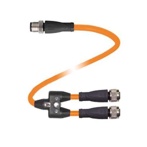 CABLE PEPPERL+FUCHS V1-G-OR0 3M-POC-T-0 6M-V1-G TIPO Y DE 4 PINES UN CONECTOR MACHO CON SALIDA A DOS CONECTORES HEMBRA M12  image number null