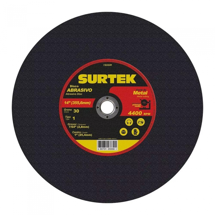 Disco Abrasivo Surtek 123339 de Oxido de Aluminio Tipo 1 PCorte de Metal 14 Mm de Diametro  image number null