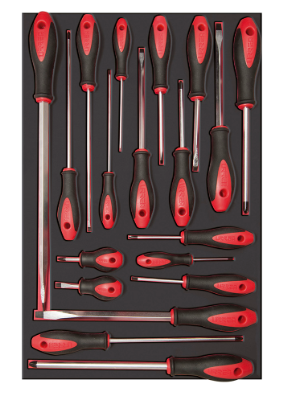 JUEGO DE DESTORNILLADORES URREA CH307 BIMATERIAL PUNTA PLANA PHILLIPS Y CABINET 19 PIEZAS  image number null