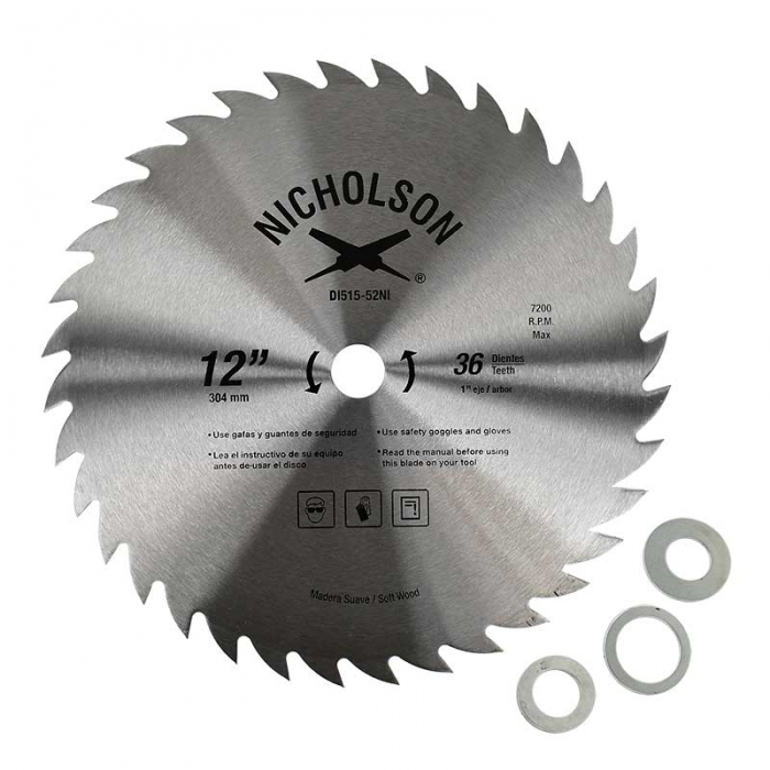 DISCO NICHOLSON DI51552NI SIERRA MADERA 12 IN 36 DTES EJE 1 IN  image number null