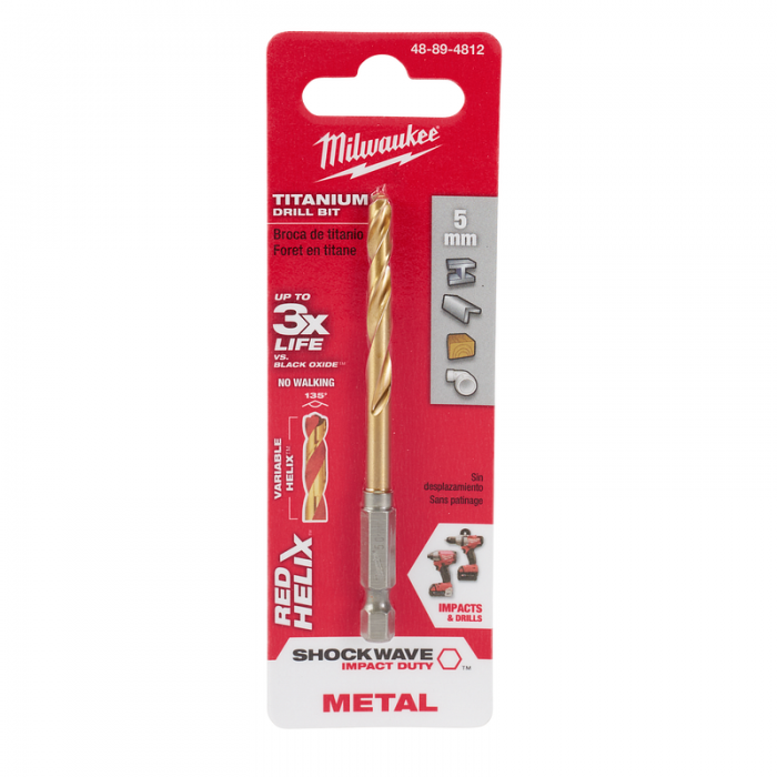 BROCA MILWAUKEE 48894812 METRICAS DE TITANIO SHOCKWAVE RED HELIX 5MM  image number null