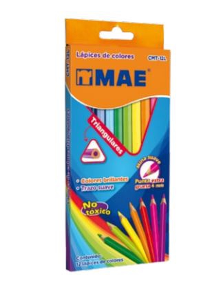 LAPICES MAE CMT12L DE COLORES TRIANGULARES LARGOS 12 PZAS MINA 4 MM  image number null
