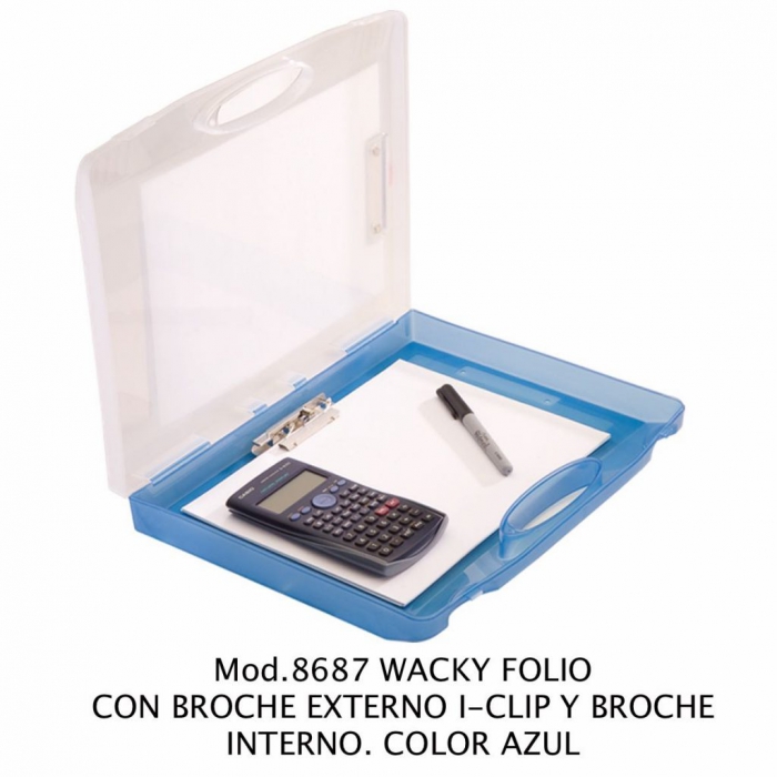 PORTAFOLIO SABLON 8687AZ BROCHE ICLIPBROCHE INTERN TRANSPARENTE  AZUL TRASL&Uacute;CIDO  image number null