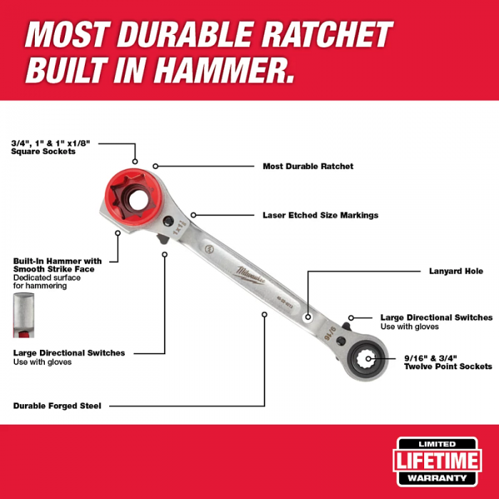 LLAVE MILWAUKEE 48229216 PARA LINIEROS DE MATRACA 5 EN 1  image number null
