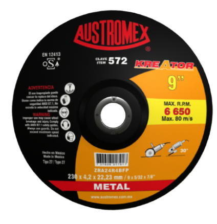 DISCO AUSTROMEX CCENTRO DEPRIMIDO PARA DESBASTE DE METAL 230 X 4.2 X 22.23 MM  image number null
