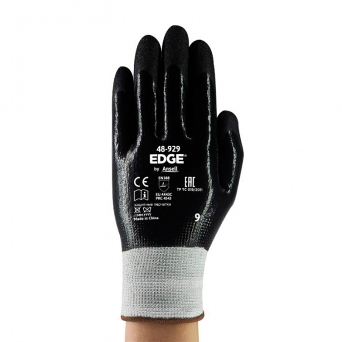 Guante Ansell Edge Tejido de Polietileno Alta Densidad Fibra de Vidrio y Spandex Recubrimiento de Nitrilo Negro Puño Elastico T6  image number null