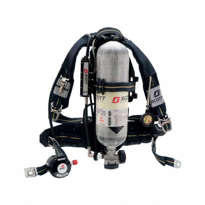 EQUIPO DE RESPIRACION AUTONOMO SCOTT AIR PAK 75I INCLUYE ARNES DE KEVLAR PIEZA FACIAL MANOMETRO REGULADOR EZ FLO Y ESTUCHE NO INCLUYE CILINDRO  image number null