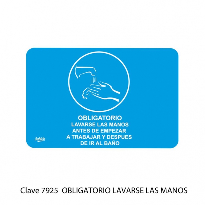 SENAL SABLON 7925 OBLIG LAVAR MANOS 22.8X15.2 AZUL IMPRESO BLANCO  image number null