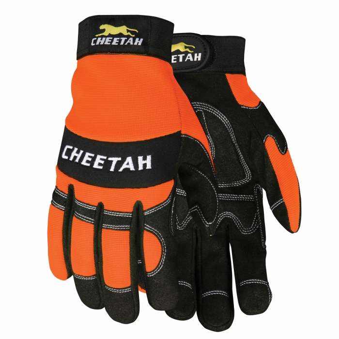 GUANTE MCR CHEETAH PALMA DE CUERO SINTETICO NEGRO SPANDEX NARANJA TL  image number null