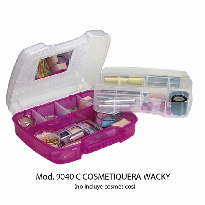 COSMETIQUERA SABLON 9040C BEAUTY BOX CESPEJO ROSA  NEGRO  AZUL TAPA Y DIVISIONES TRANSPARENTE  image number null