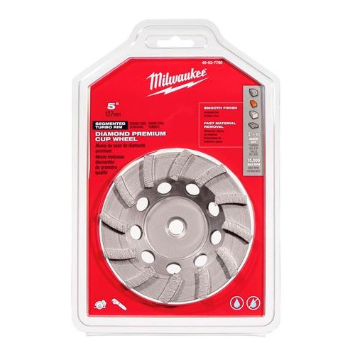 RUEDA DE DIAMANTE MILWAUKEE 49937790 DE METAL TIPO COPA DE 5 IN CON TURBO SEGMENTADO  image number null