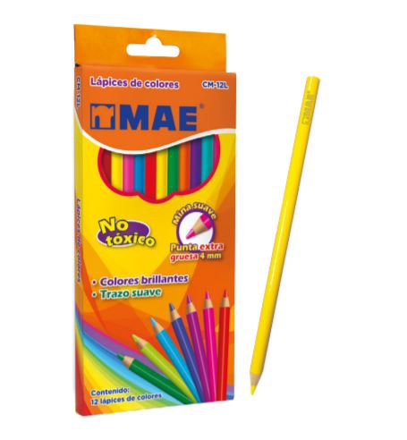 LAPICES MAE CM12L DE COLORES LARGOS CAJA CON 12 PZAS MINA 4MM  image number null