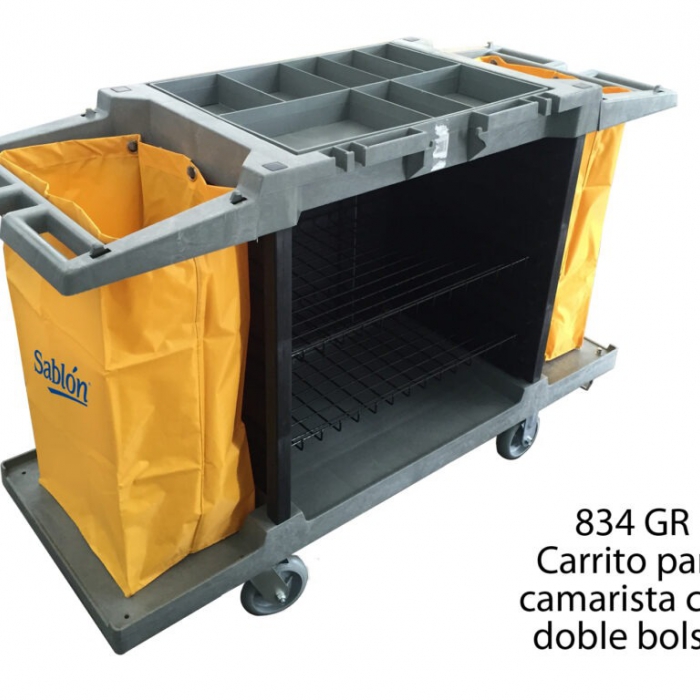 CARRITO SABLON 834GR PARA CAMARISTA DOBLE BOLSA GRIS  AMARILLO  image number null