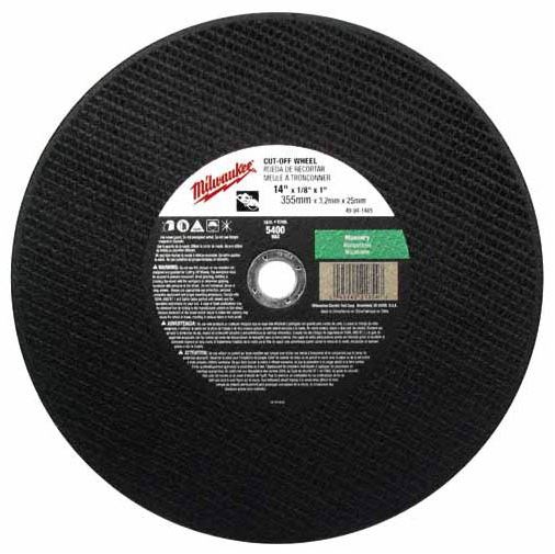 DISCO MILWAUKEE 49941480 CORTE PMAMPOSTERIA 14IN X 18IN CARBURO SILICIO ORIFICIO FLECHA 20 MM C24T 5400 RPM  image number null