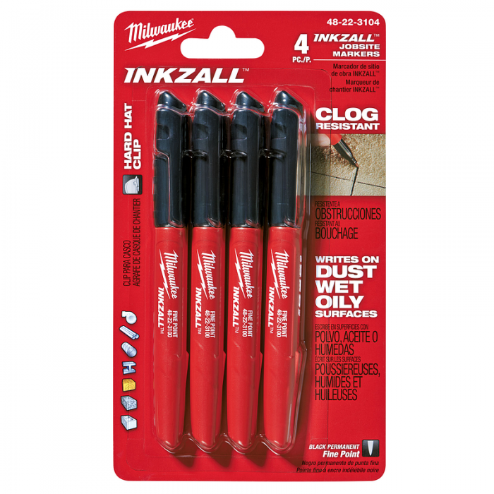 MARCADORES MILWAUKEE 48223104 PUNTO FINO COLOR NEGRO INKZALL 4 PIEZAS  image number null