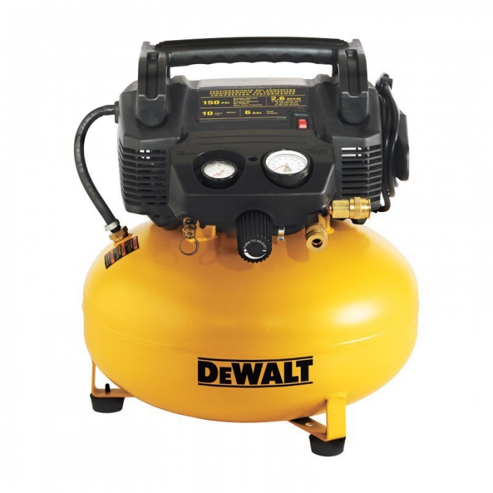 COMPRESOR DEWALT 1 ETAPA LIBRE DE ACEITE AMARILLO CNEGRO PESO DE 15.5 KG TANQUE DE 6 GALONES  image number null