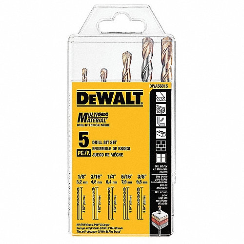 JUEGO DE BROCAS PARA TALADROS DEWALT DWA56015 PERCUTORES 5 PIEZAS VASTAGO REDONDO TAMANO DE LA BROCA 18IN A 38IN  image number null