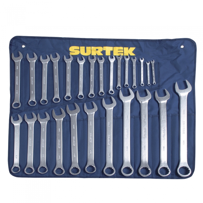 JUEGO SURTEK COM27M DE 26 LLAVES COMBINADAS SATINADAS 12 PUNTAS M&Eacute;TRICAS  image number null