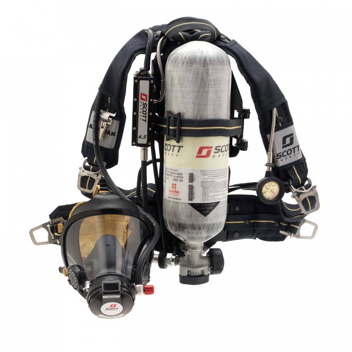 EQUIPO DE RESPIRACION AUTONOMO SCOTT AIRPAK 75I SCBA 2216 PSIG CARNES KEVLAR REGULADOR VIBRALERT EZ FLO MANOMETRO CESTUCHE NO INCLUYE CILINDRO  image number null
