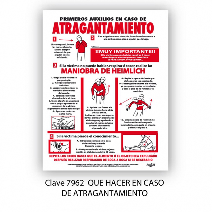 POSTER SABLON 7962 LAMINA 40X34 HEIMLICH BLANCO IMPRESO ROJO  NEGRO  image number null