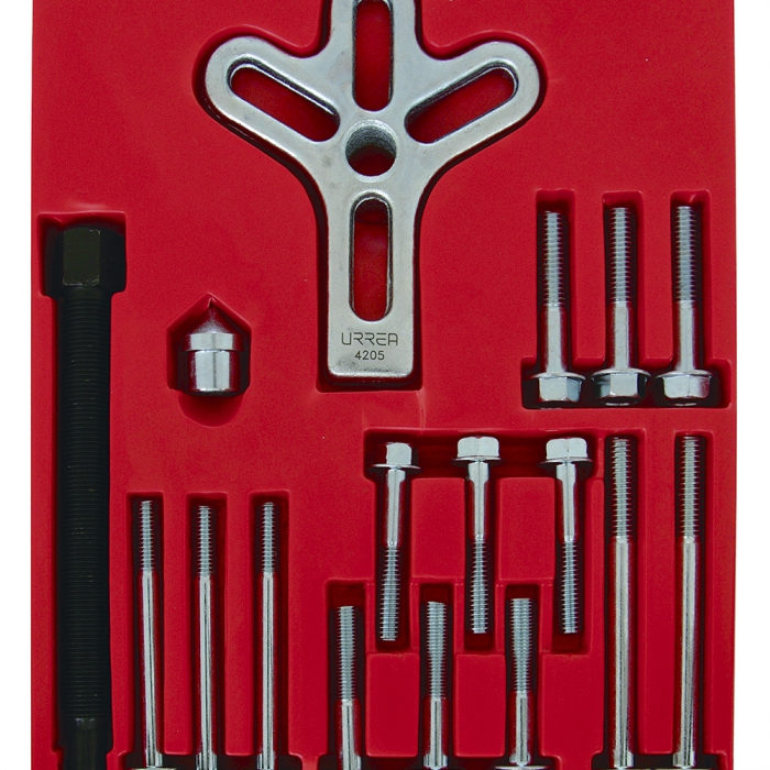 JUEGO URREA 4205 DE EXTRACTOR AUTOMOTRIZ TIPO PATA DE GALLO O DE VOLANTE 17 PIEZAS  image number null
