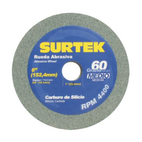 RUEDA ABRASIVA SURTEK 128030 DE CARBURO DE SILICIO 6 X 3/4 IN GRANO 60  image number null