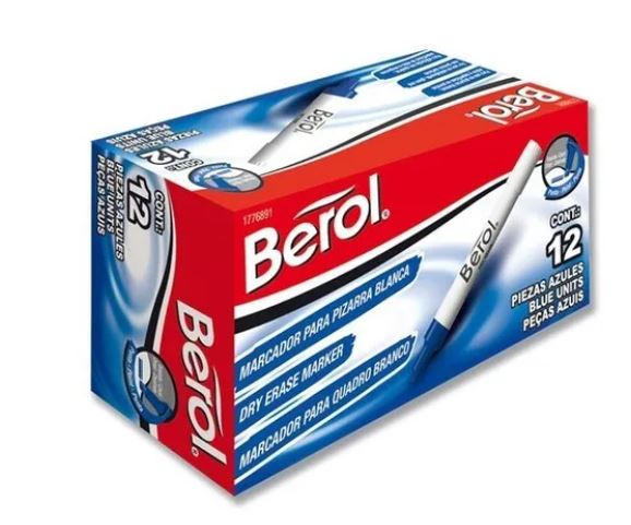 Marcador Berol 1776891 Tinta Azul Punta Cincel PPintarron Blanco Caja  image number null