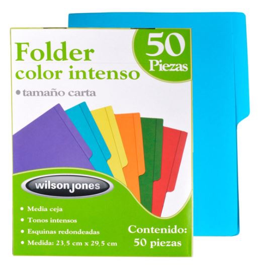 FOLDER WILSON JONES P3290 PAPEL CARTA AZUL INTENSO PAQUETE 50 PZ  image number null