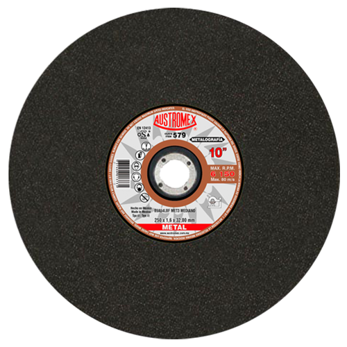 DISCO AUSTROMEX 579 PARA PRUEBAS METALOGRAFICAS MEDIANO TIPO 41 DIMENSION 250X1.6X32.00 ESPECIFICACION 89A54LBF MET3 MEDIANO  image number null