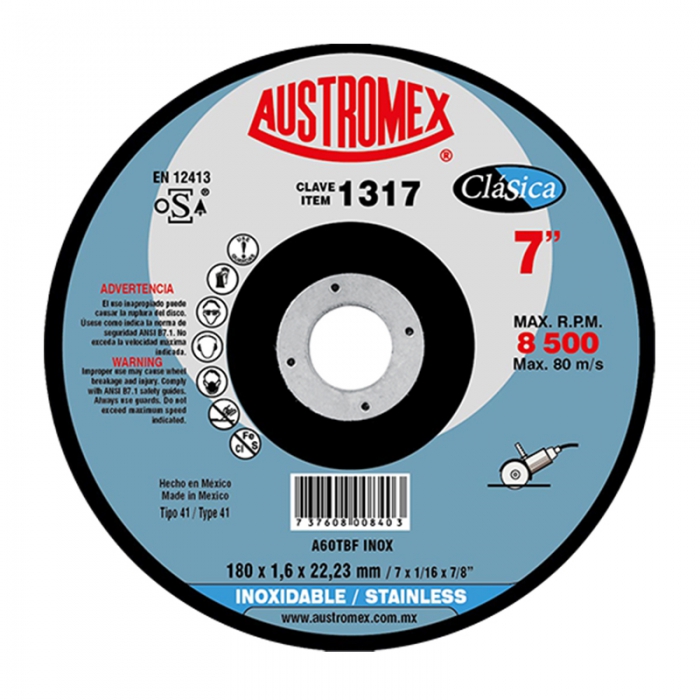 Disco Austromex 1317 para Corte 7in X 16 X 78 Inox #1317 Austromex A60tbf Inox  image number null