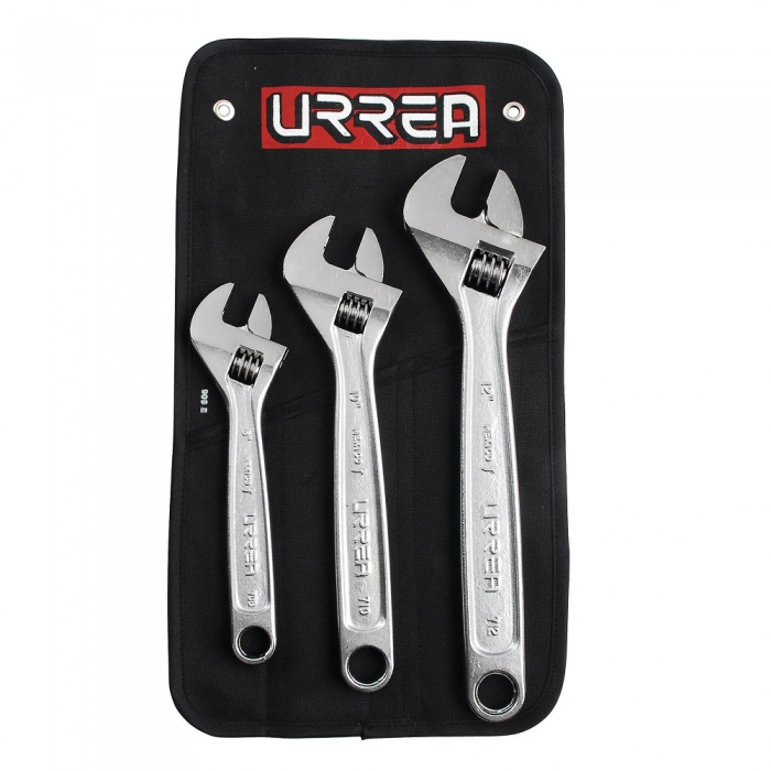 JUEGO DE 3 LLAVES AJUSTABLES URREA 795 DE ACERO CROMADO DE 812 IN  image number null